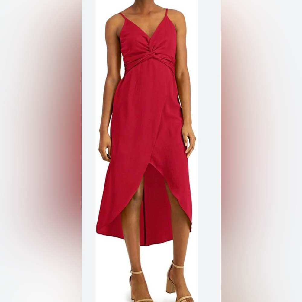 BAR III DRESSES Womens Red Spaghetti Strap V Neck Midi